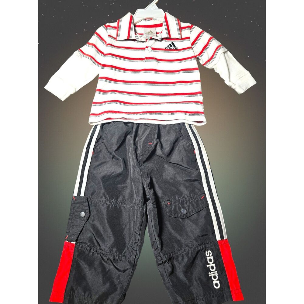 Adidas Infant Boys 2 Piece Set Y2K Striped‎ Polo Shirt and Track Pants 12M